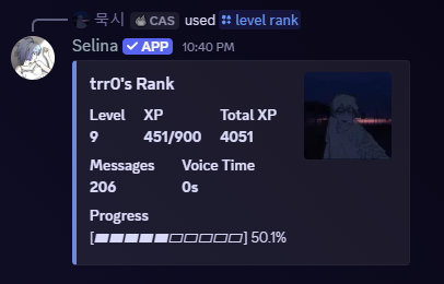 Member level and XP rank card from Selina