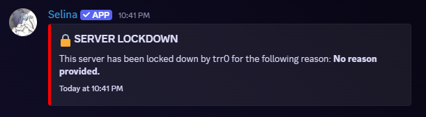 Server lockdown command result from Selina